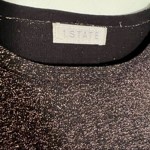 1.State Crewneck Peplum Top Black Metallic Knit - Picture 7 of 9